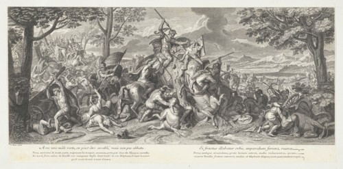 Porus in battle, Battles of Alexander, Le Brun, Charles, 1619-1690, Poilly, Jean-Baptiste de, 1669-1728, Engraving, etching