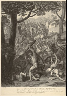 Porus in battle: left sheet, Le Brun, Charles, 1619-1690, Picart, Bernard, 1673-1733, Etching, engraving, black-and-white, 1717