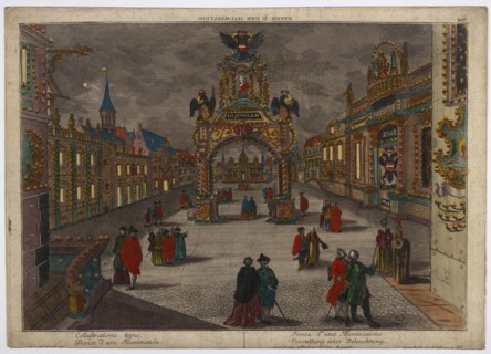 Devise d'une illumination, European vues d'optique, Probst, Georg Balthasar, 1732-1801, Hand-colored etching, between 1766