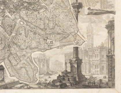 Marian column in front of Basilica di Santa Maria Maggiore, Nuova pianta di Roma, Nolli, Giambattista, ca. 1692-1756, Etching