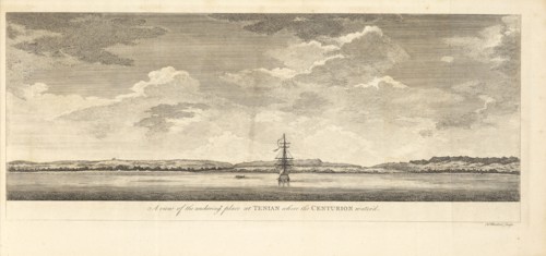 A View of the Anchoring Place at Tenian where the Centurion Watered, A voyage round the world, in the years MDCCXL, I, II, III
