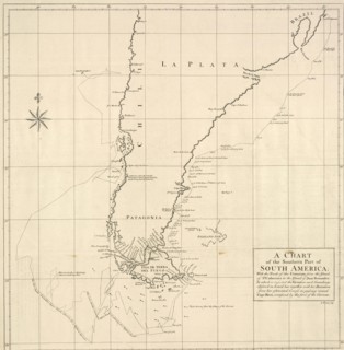 A Chart of the Southern Part of South America, A voyage round the world, in the years MDCCXL, I, II, III, IV by George Anson