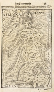 Map showing Germania, with adjacent countries and land masses, Cosmographey: das ist, Beschreibung aller Länder, Herrschafften