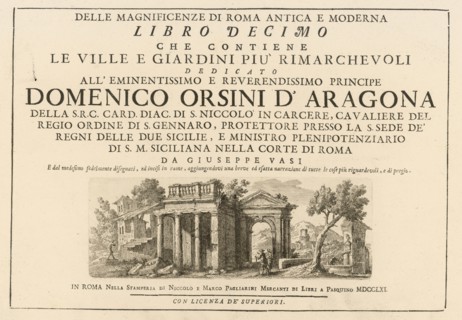 Frontispiece, volume 10, Delle magnificenze di Roma antica e moderna, Vasi, Giuseppe, 1710-1782, Engraving, between 1747