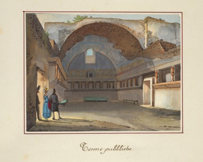 Terme pubbliche, Pompei, Unknown, Watercolor, ca. 1840?, Tepidarium of the Forum Baths, VII 5, 2