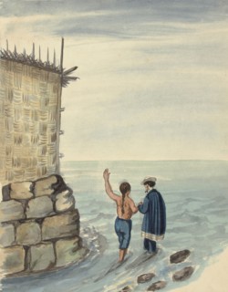 Two figures bathing in the ocean, Lima costumes, ca. 1853, Fierro, Pancho, 1803-1879, Smith, Archibald, M.D., Watercolor