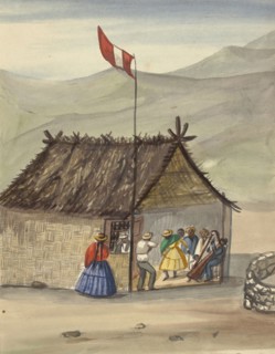 A cane rancho or hut erected for the purpose of dancing, Lima costumes, ca. 1853, Fierro, Pancho, 1803-1879, Smith, Archibald