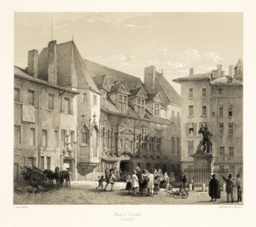 Place de Grenoble, Dauphiné, Voyages pittoresques et romantiques dans l'ancienne France, Day and Haghe, Haghe, Charles, d. 1888