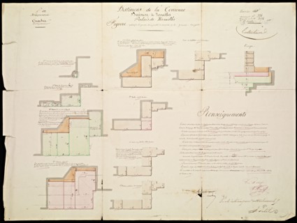 Designs for renovations at Versailles, Ouachee, Ink and watercolor, 1842-1843