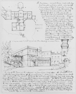 Perspective view and plan of the Deepdene, Surrey, UK, Charles Robert Cockerell sketchbook leaves, Cockerell, C. R.