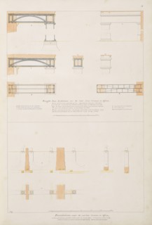 Foundations under the cast from columns in offices, Wrought iron architraves over the cast iron columns in offices, Foundations