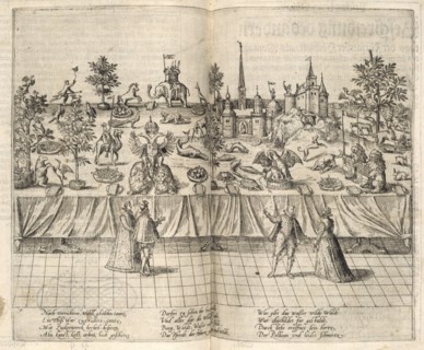 Banquet table decorated with animals and plants made of sugar paste, Beschreibung derer fürstlicher güligscher andc. Hochzeit