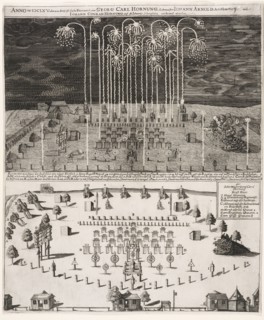 Des Herculis Feuerwerck auf dem hohen Walle in der Churfürstl. Sächs: Residenz Stadt Dresden verbrennet den 28 Februarÿ Ao. 1678