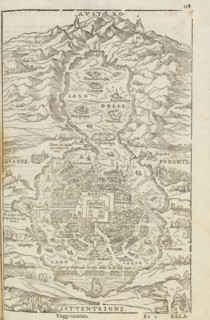 Map of Mexico City, Delle navigationi et viaggi, Ramusio, Giovanni Battista, 1485-1557, Woodcut, 1606