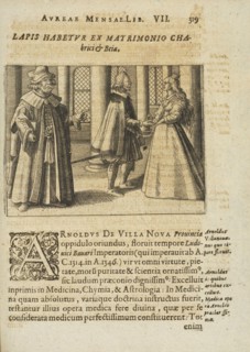Lapis habetur ex matrimonio Chabrici and Beiae, with text, Symbola avreae mensae dvodecim nationvm, hoc est, Hermaea sev