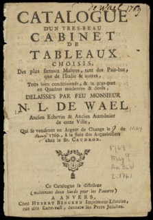 Title page, Catalogue d'un tres-beau cabinet de tableaux choisis, des plus fameux maîtres, tant des Païs-Bas, que de l'Italie