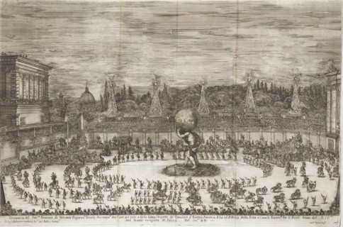 Comparsa del ser.mo principe di Toscana figuran.do Ercole accompa.to dai carri del Sole e della Luna, Il Mondo festeggiante