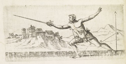 Figure illustrating the art of fencing, Neu kunstlich Fechtbuch, Fabris, Salvatore, d. 1617, Etching, engraving, black-and-white