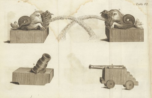 Ice Palace, St. Petersburg, Russia): mortar, cannon, and dolphins spoutting flames of naphtha, Description et représentation