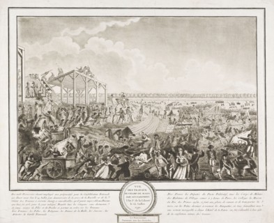 Vue des travaux du Champs de Mars par les Parisiens l'an 1er de la liberté le 12 juillet 1790: le patriotisme surmonte