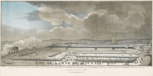 Vue du Champ de Mars, à l'instant où le Roi, les députés à l'Assemblée nationale and les fédérés réunis, y prononcent le serment