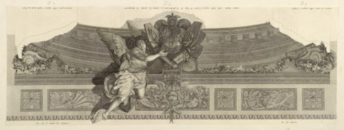 Winged female figure with a trophy, Apotheosis of Hercules, Le Brun, Charles, 1619-1690, Etching, engraving, black-and-white
