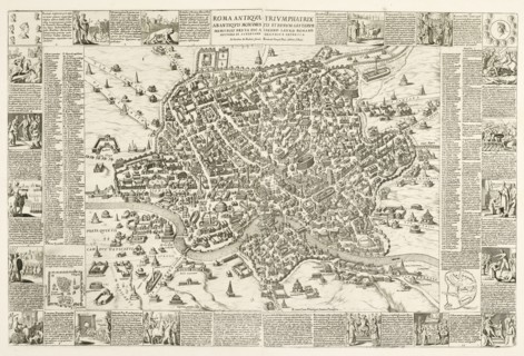 Roma antiqua triumphatrix ab antiquis monumentis et rerum gestarum memoriis eruta, map of Rome, Lauro, Giacomo, 17th cent