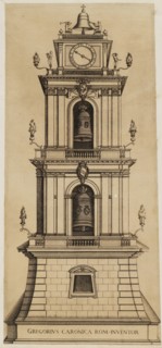 Bell tower with the arms of Pope Gregory XIII, Wolfgang Engelbert Graf von Auersperg collection of architectural prints