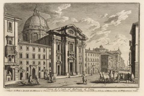 Chiesa di S. Carlo, ed Ambrogio al Corso, Delle magnificenze di Roma antica e moderna, Vasi, Giuseppe, 1710-1782, Etching