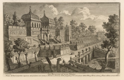 Orti Farnesiani sul Monte Palatino, Delle magnificenze di Roma antica e moderna, Vasi, Giuseppe, 1710-1782, Engraving, between