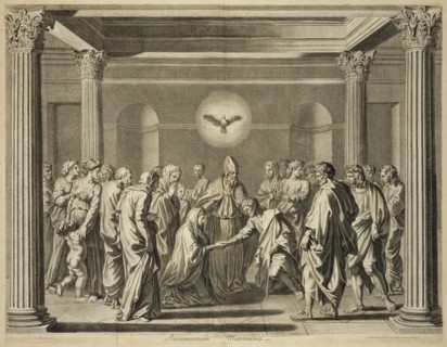 Sacramentum Matrimonij, print after paintings by Nicolas Poussin, Châtillon, Louis de, 1639-1734, Poilly, Nicolas