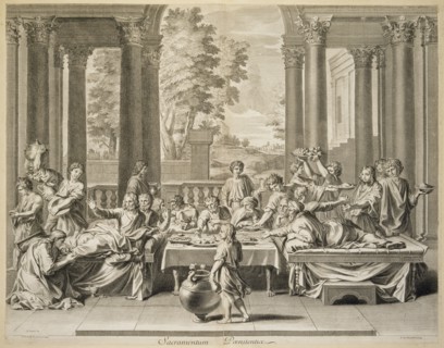 Sacramentum Poenitentiae, print after paintings by Nicolas Poussin, Châtillon, Louis de, 1639-1734, Poilly