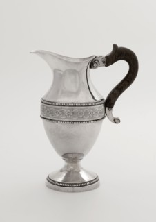 Silver milk jug, milk jug tableware holder silver wood, molded engraved Egg shaped body on round constricted foot wide lip