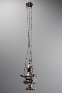 Silver censer, censer ceremonial holder holder silver, driven hammered Round compressed spherical barrel wall