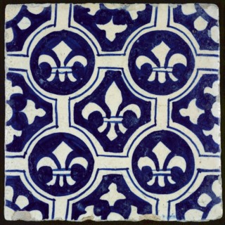 Ornament tile with French lily decor, wall tile tile sculpture ceramic earthenware glaze, baked 2x glazed painted Yellow