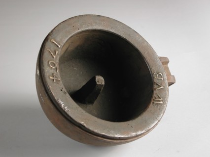 Two-piece bronze mold for bottom jug with initials WVB and 1764, cast molding tool tools kit metal bronze, and 1764