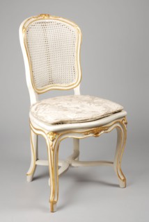 White painted straight rococo chair, chair furniture furniture interior design wood elm paint leaf gold rattan damask, Rattan