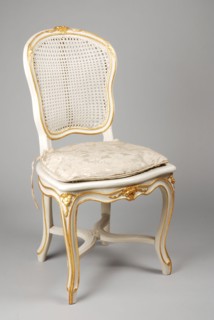 White painted straight rococo chair, chair furniture furniture interior design wood elm paint leaf gold rattan damask, Rattan