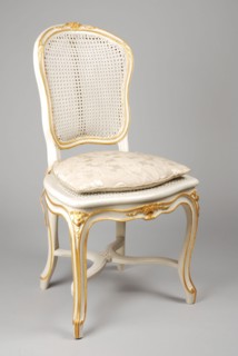 White painted straight rococo chair, chair furniture furniture interior design wood elm paint leaf gold rattan damask, Rattan