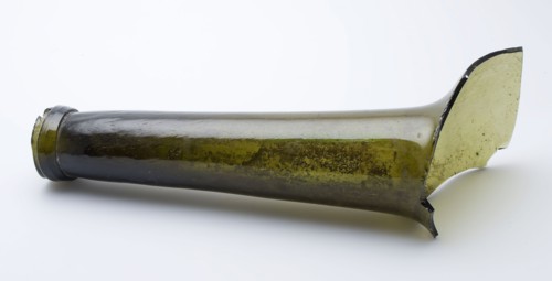 Fragment of shoulders, neck and lip of bottle, bottle holder soil found glass, free blown and formed Fragment