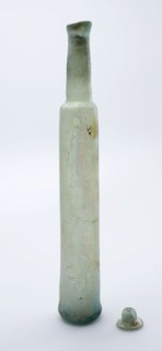 Oblong storage bottle with cap, apothecary bottle perfume bottle bottle holder soil find glass no.1, free blown and molded