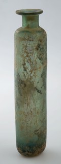 Cylindrical medicine bottle with short constricted neck, medicine bottle bottle holder soil find glass, free blown in the mold