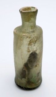 Medicine Bottle, medicine bottle bottle holder soil find glass, free blown and shaped Small (medicine?) Bottle in clear light
