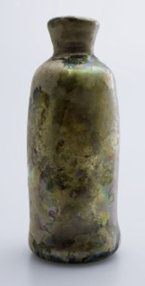 Medicine Bottle, medicine bottle bottle holder soil find glass, free blown and shaped Small (medicine?) Bottle in clear light