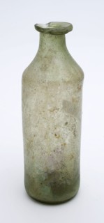 Light green medicine bottle, medicine bottle bottle holder soil find glass, free blown conical soul straight body angular