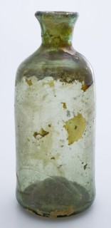 Medicine Bottle, medicine bottle bottle holder soil find glass, free blown and shaped Small (medicine?) Bottle in clear light