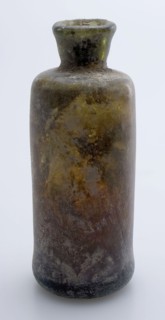 Medicine Bottle, medicine bottle bottle holder soil find glass, free blown and shaped Small (medicine?) Bottle in clear light