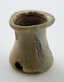 Small glass bottle or mug in the form of an ointment jar, pot bottle holder bottomfound glass, free blown Very small pot