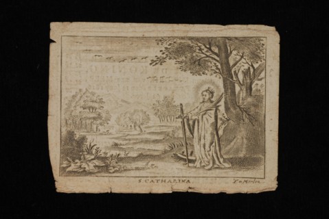 Prayer for Catrina de Koning, with an image of St. Catherine on the front, prayer print copper engraving engraving print footage