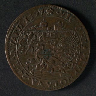 Count on the victory of Prince Maurits at Turnhout, jeton utility medal penny exchange buyer, Dutch troops chase fleeing army